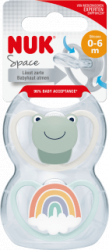 【dm】Schnuller Space Silikon, beige/blau, 0-6 Monate, 2 St