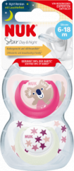 【dm】Schnuller Star Day & Night Silikon, pink/weiß, Gr.2, 6-18 Monate, 2 St