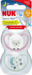 【dm】Schnuller Space Night Silikon, lila/mint, 0-6 Monate, 2 St