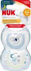 【dm】Schnuller Star Day & Night Silikon, blau/weiß, Gr.1, 0-6 Monate, 2 St